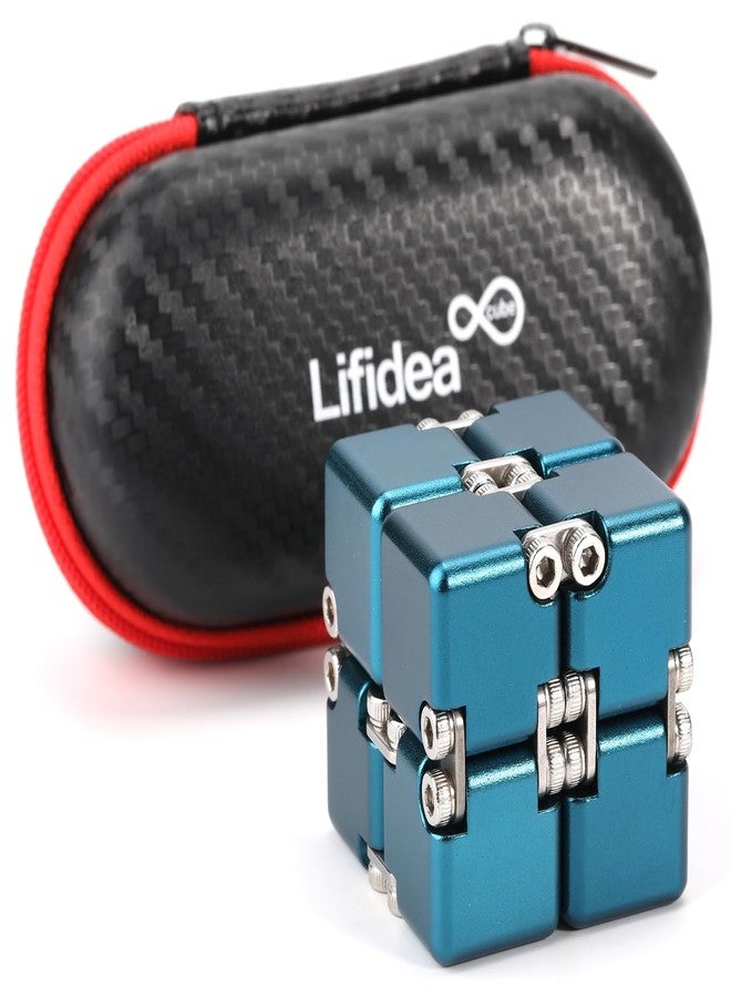 Lifidea Aluminum Alloy Metal Infinity Cube Fidget Cube (6 Colors) Handheld Fidget Toy Desk Toy with Cool Case Infinity Magic Cube Relieve Stress Anxiety ADHD OCD for Kids and Adults (Blue) - Image 1